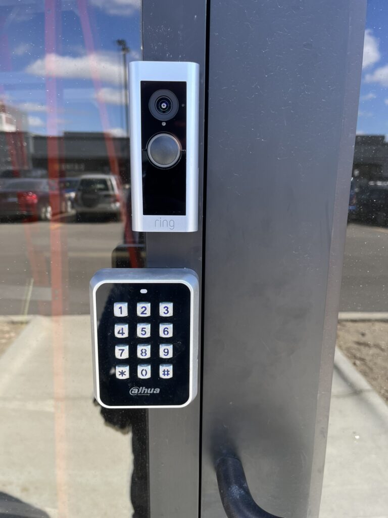 Video Doorbell used as an intercom above an access control keypad
